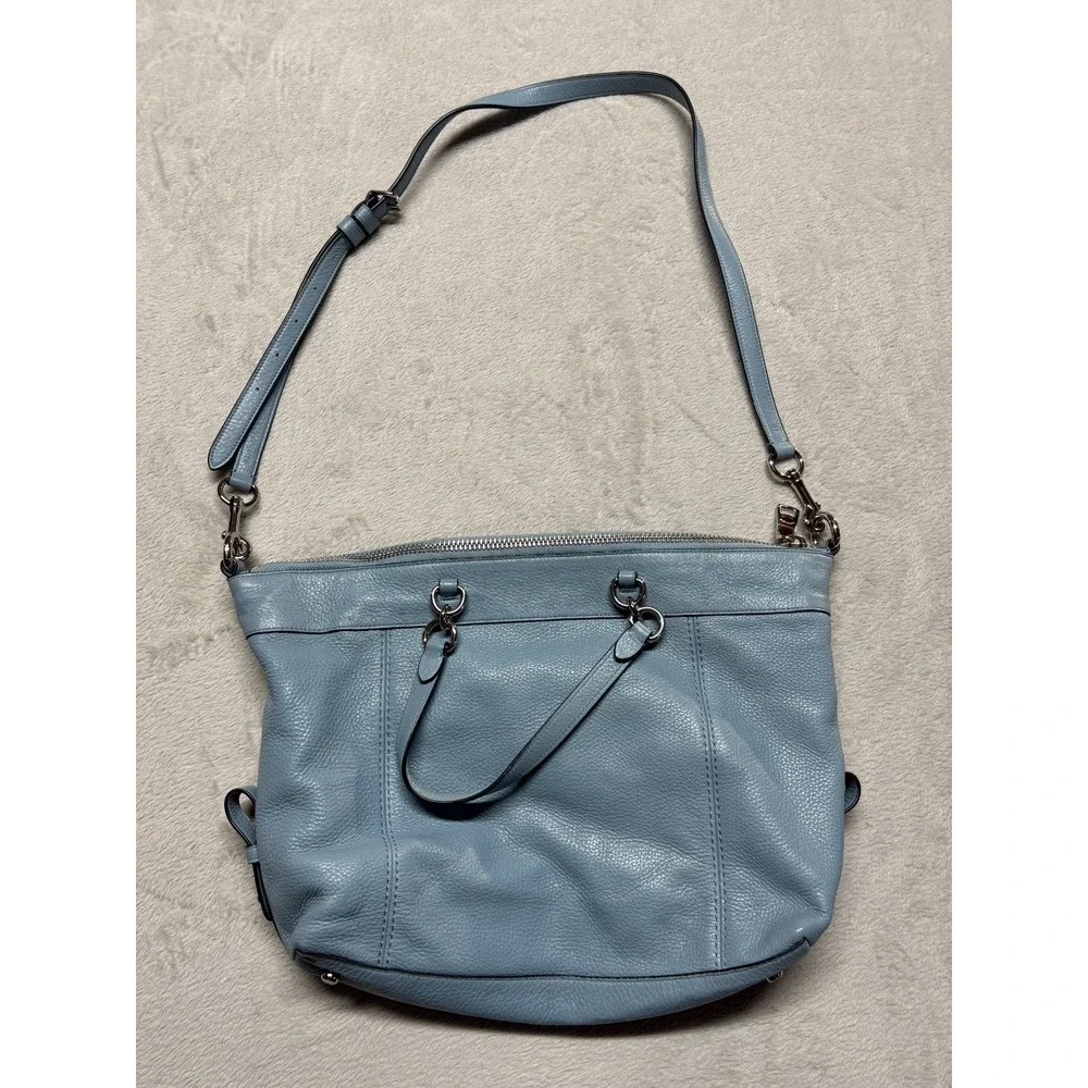 COACH LENOX Pebble Leather BLUE Crossbody‎ Satchel Handbag Purse
